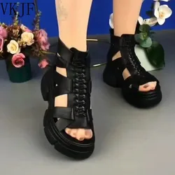 Summer Breathable Shoes for Women Nightclub Soft Fur Straps Casual Thick Sole Shoe Thick High Heels Soft Sole Women's Sandals