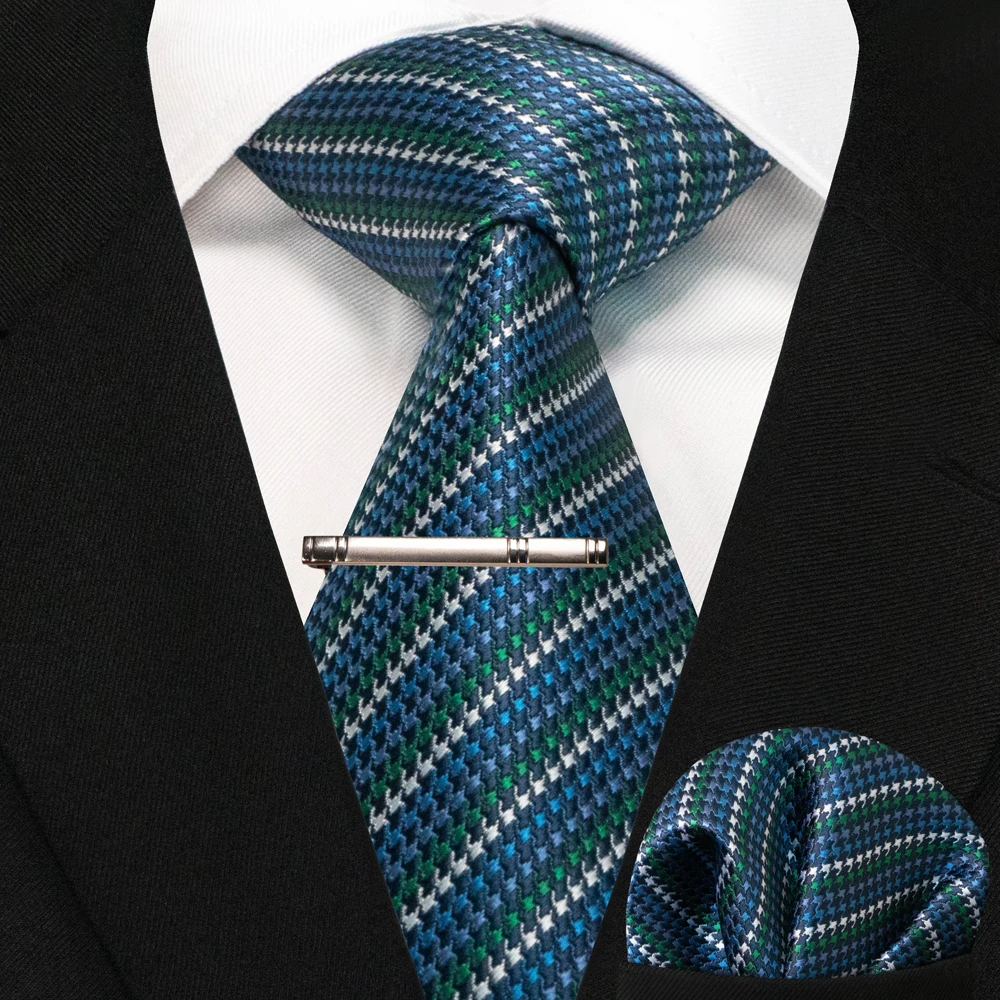 JEMYGINS Business-Krawatte für Herren, Seidenkrawatte in Marineblau, gestreifte Paisley-Krawatte, Einstecktuch, Krawattenklammern, Set für Hochzeit, Party, Geschenk – Detail 28