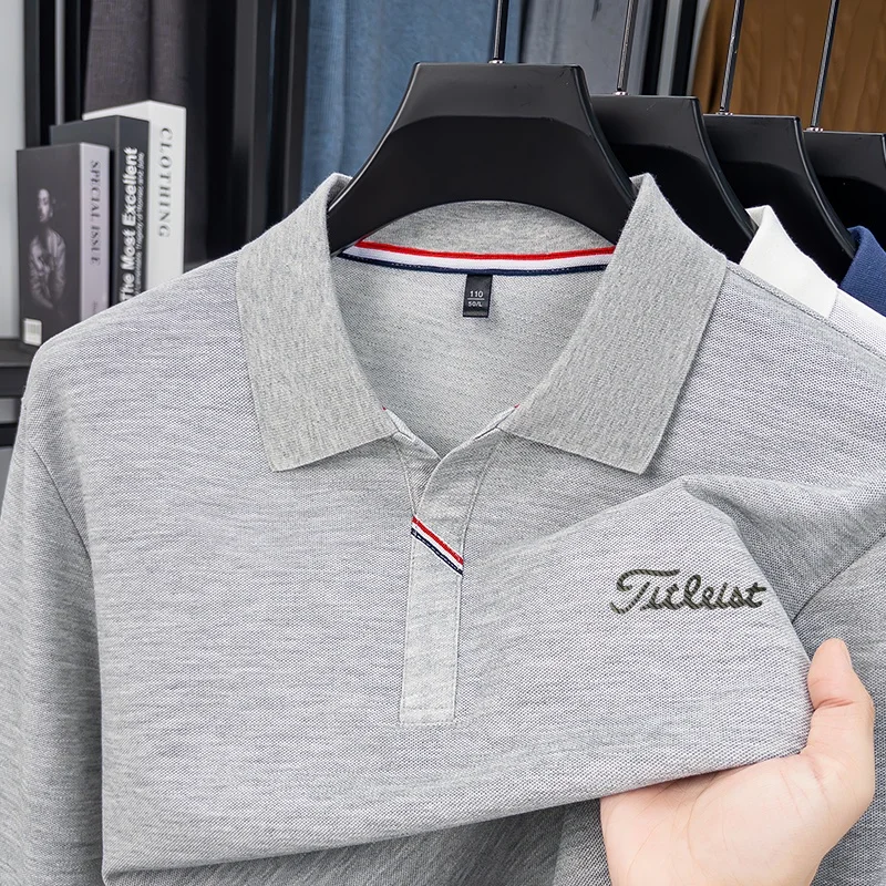 Trendiges Frühling-Herbst-Komfort-Herren-Polohemd mit Print, Original Warmes Einfarbiges Langarm-T-Shirt, Lässige Pendler-Herrenbekleidung – Detail 2