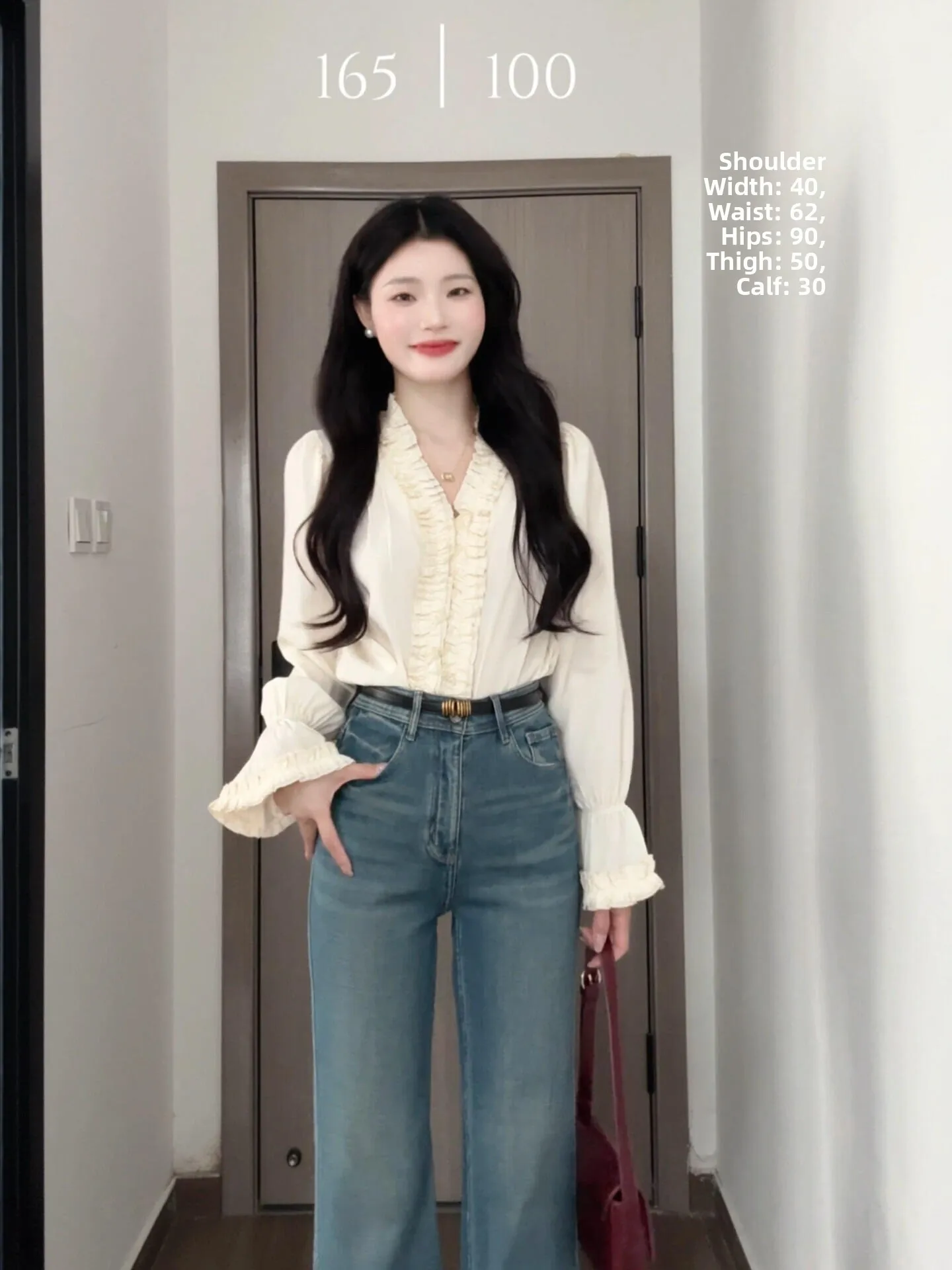 

Ele V-ne Long Sve irt Women's Spring Faion Cotton Polyester Gored Skirt Heavy Embelliment Lantern Sve Top