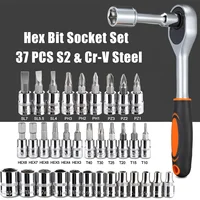 46Pcs Family Tools 1/4 Set Mechanic Tool Kits for Auto Repair Hous with Sockets Metric Hex Bit Socket Set inch Ratchet Wrench 5