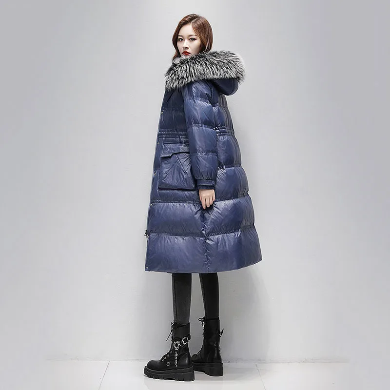 

Hooded 2024 Winter New Cold White Duck Down Jacket for Women Over-the-knee Thick Puffer Coat