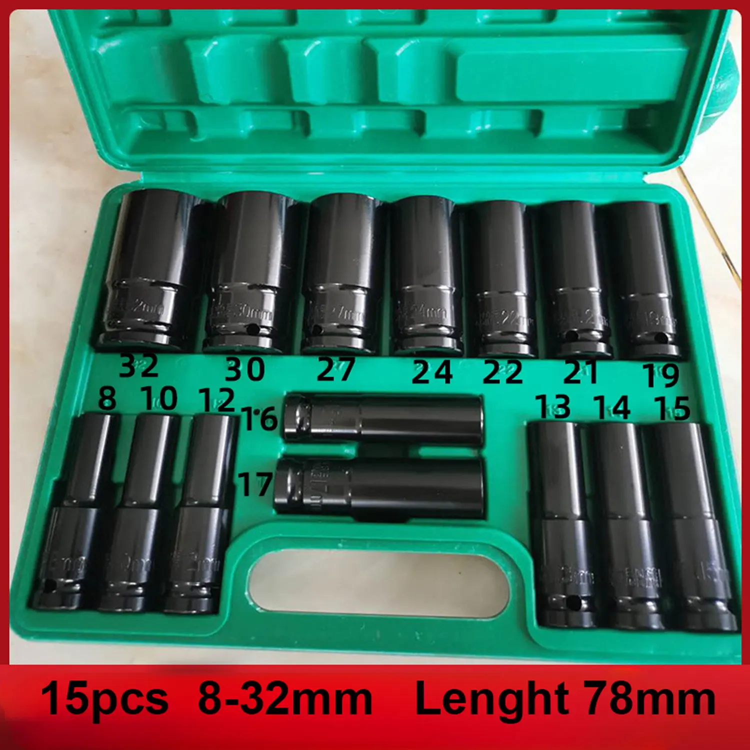 1/2" Drive Deep Impact Socket 78mm Drive Metric Wrench Socket Long Impact Socket Pneumatikschlüsselkopf Reifenentfernungswerkzeuge 8-32mm – Detail 8