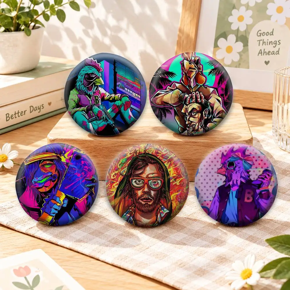 Retro Arcade Style H-Hotline Miami Badges Creative Tinplate Button PinsBrooch Badge Clothes Backpack