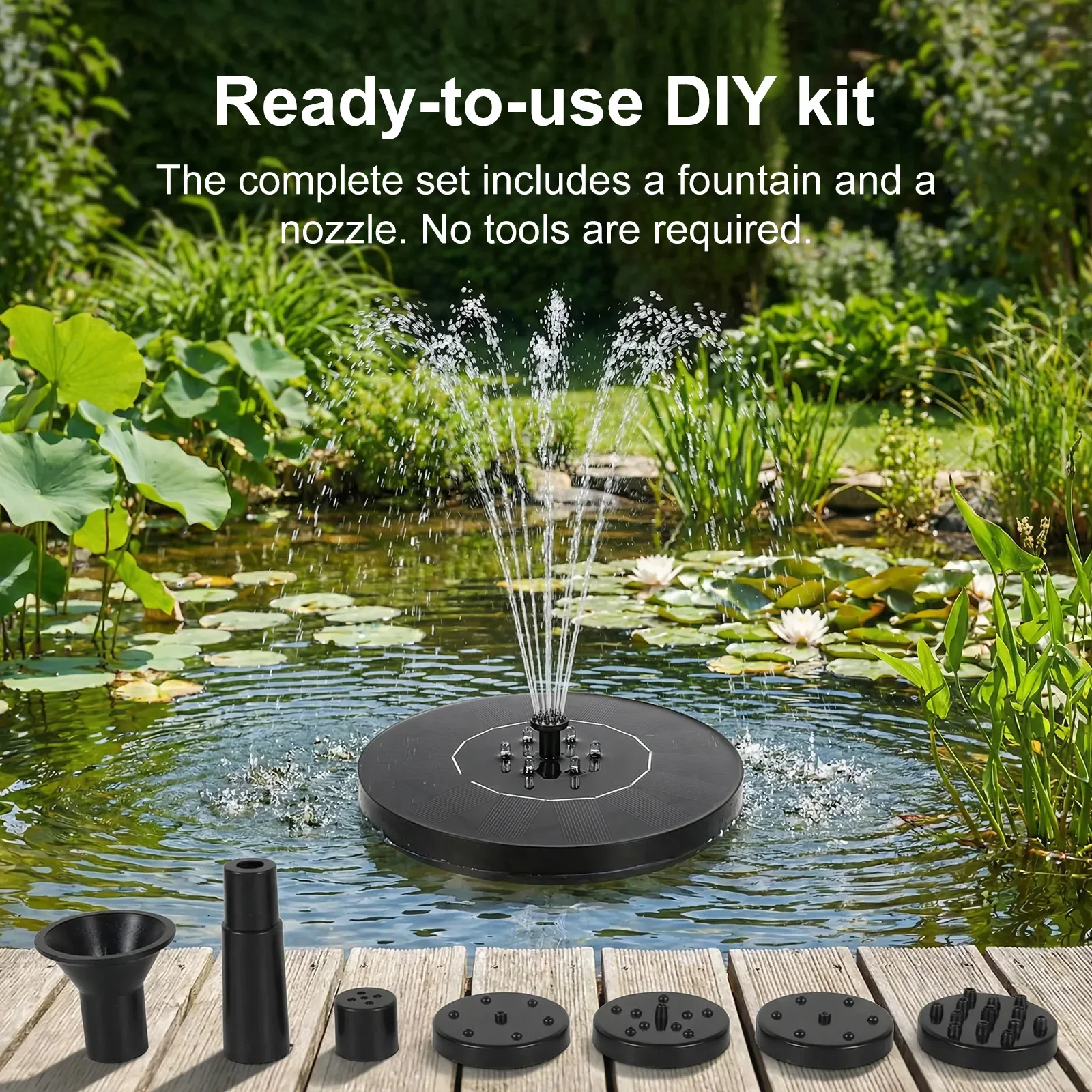Solar Powered Water Fountain Garden Solar Fountain Pump with Colorful Light Show and 7 Nozzles Outdoor Decoration for Bird Bath