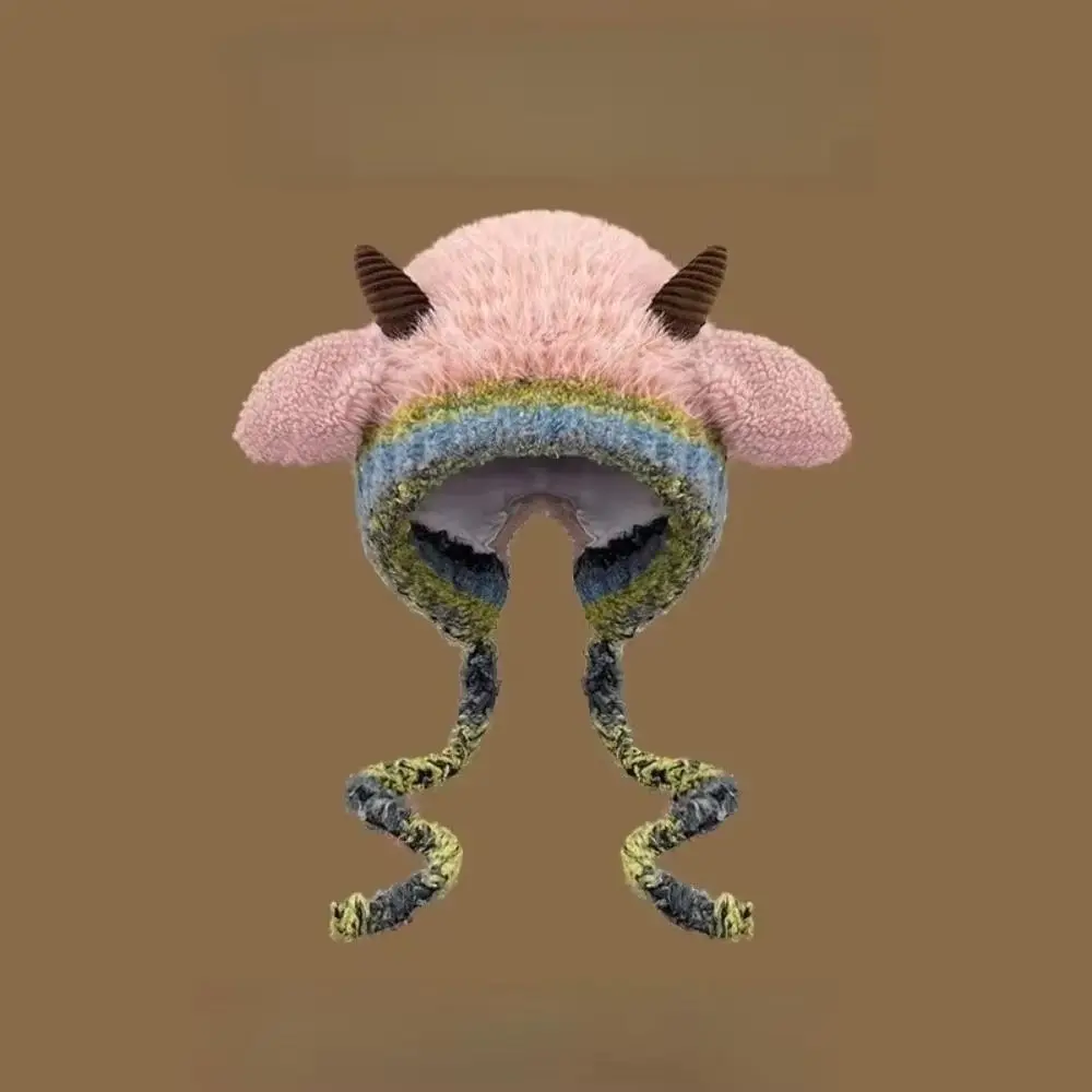 Versatile Korean Style Ear Protection Hat Cartoon Ear Sound Plush Pullover Hats Headgear Keep Warm Lamb Beanie Hat Hiking