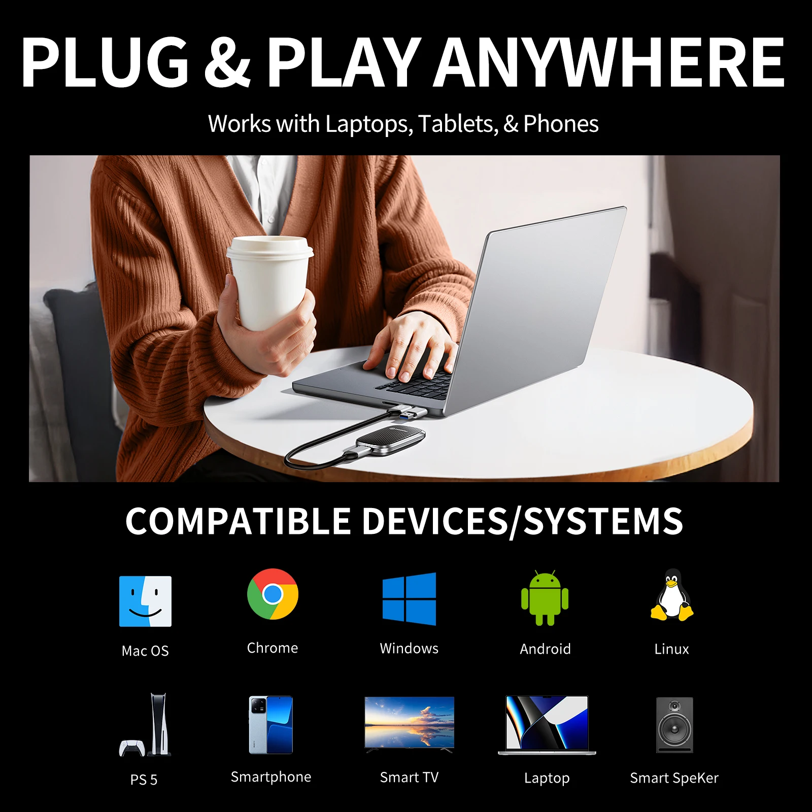 PHIXERO SSD Eksternal Portabel 512GB 1TB 2TB Mini PSSD 2 In 1 Kabel USB C USB3.2 20Gbps Hingga 2050Mb/s Solid State Drive Eksternal