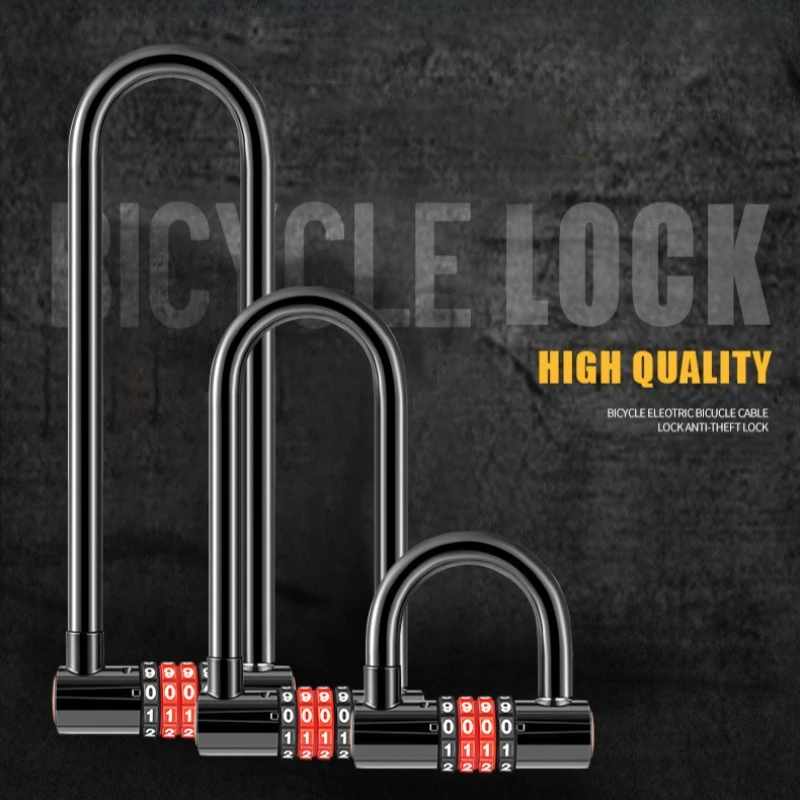 185mm/173mm/50mm Extended U-shaped U-Lock Anti-theft Combination Lock Double Glass Door Padlock Bicycle Lock Cycling Parts