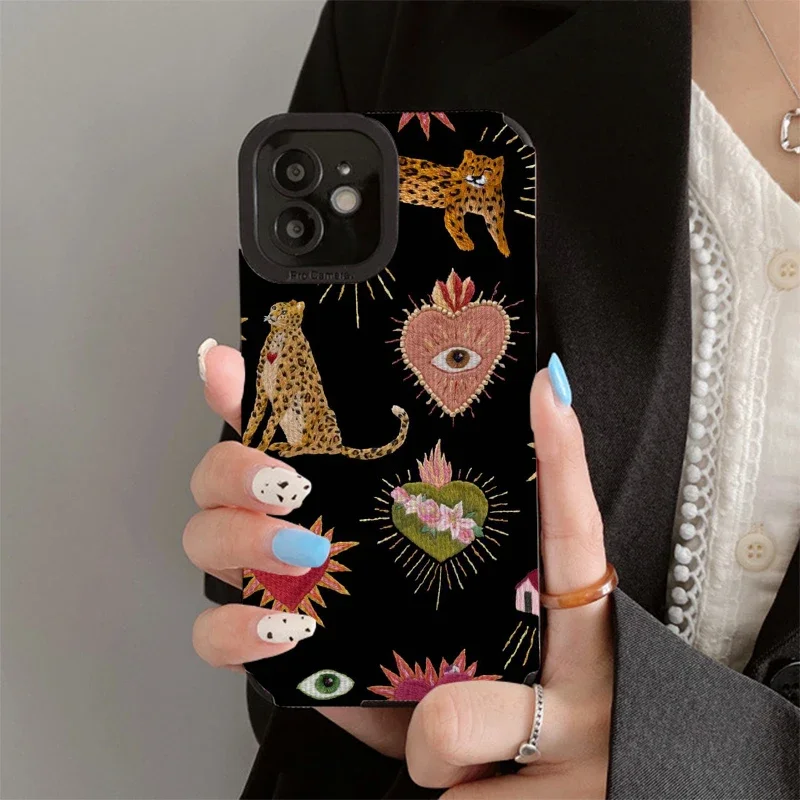 Fundas de teléfono de leopardo en forma de corazón para Iphone 11, Iphone 16 Pro Max, Iphone 13 Pro Max, Iphone 14 Pro Max, Iphone 15 Pro Max