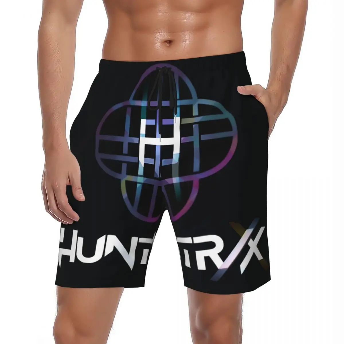 

Мужские шорты для спортзала с логотипом Huntrix, черные классические плавки Demon Hunters, быстросохнущие спортивные шорты для серфинга, пляжные шорты большого размера