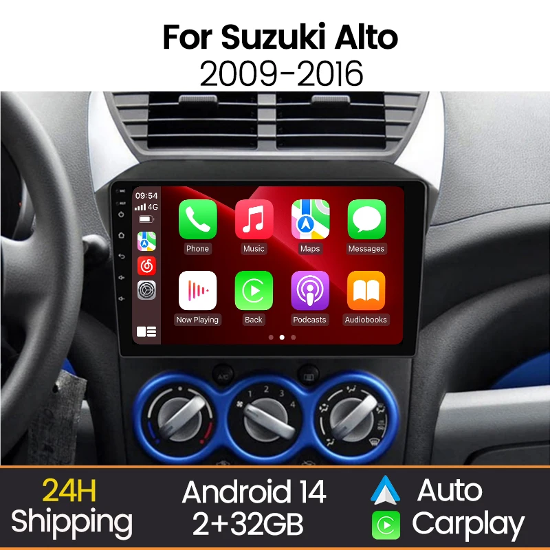 MEKEDE 9'' Android 14 Car Radio Multimedia For Suzuki Alto 2009-2016 Navigation Audio Stereo WIFI Wireless Android Auto CarPlay