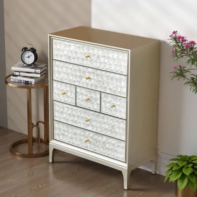 luxury solid wood seven-bucket chest, bedroom storage simple shell drawer, living room home entrance decorative cabinet 4