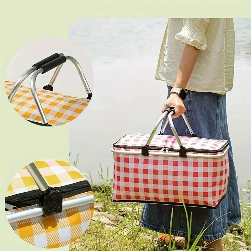 

1 шт. Качественная складная корзина для пикника на открытом воздухе, изолированная сумка из алюминиевой фольги, портативная, подходит для барбекю, кемпинга, путешествий