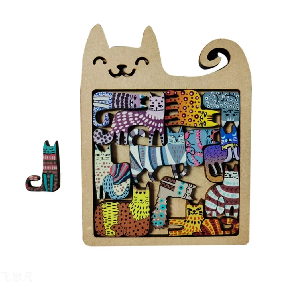 Creative Cat Shape Irregular Shape Puzzles Kids Wooden Animal Puzzles Table Games Montessori Thinking Education Toys