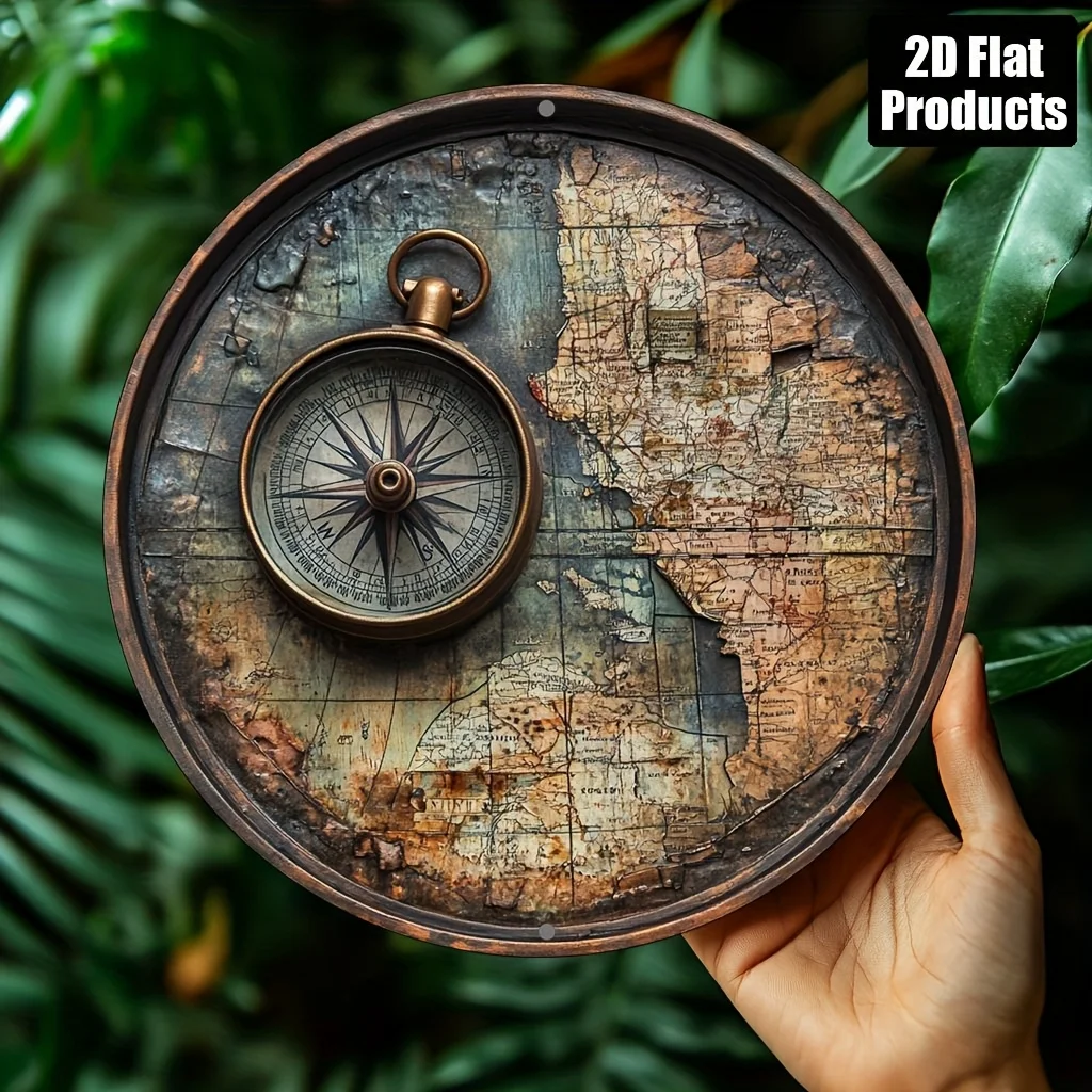 2D Flat - [2D Flat] 2D Plane - 1 2D Plane Printed Metal Sign with a Vintage World Map Design, Measuring 8X8 Inches. This Decorat