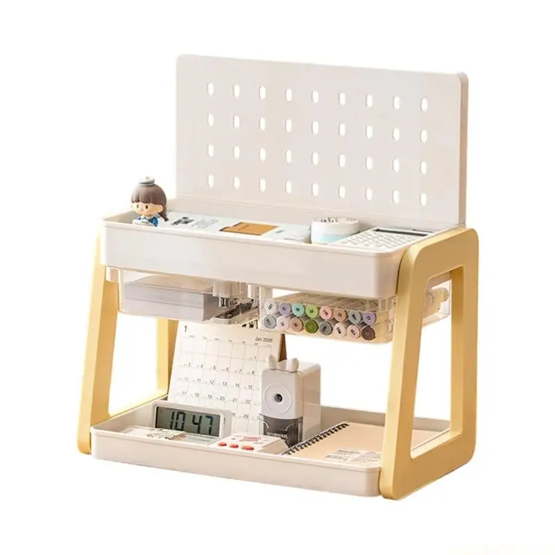 Desktop Shelf Organizers with Pegboard Back Panel for Daily Desk Supplies