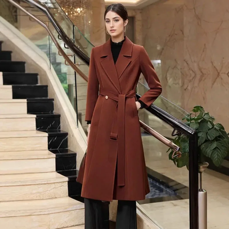 

High End Female Coat Long Slim Trench Coat For 2025 Women’S England Double Breasted Khaki Women Windbreaker Larger Size Outwear