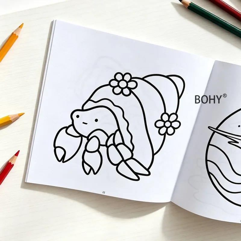 1 Ocean Themed Adult/children's Coloring Brochure, Suite for Colored Pencils, 24 Pages Underwater Animal Line Drawing Patterns