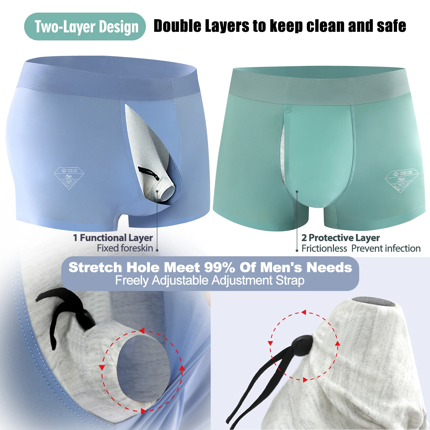 Men's Ice Silk Sexy Underwear Open Hole Reduce Sensitive Comfortable Soft Separation Correction Underpant Delayed Therapy Briefs