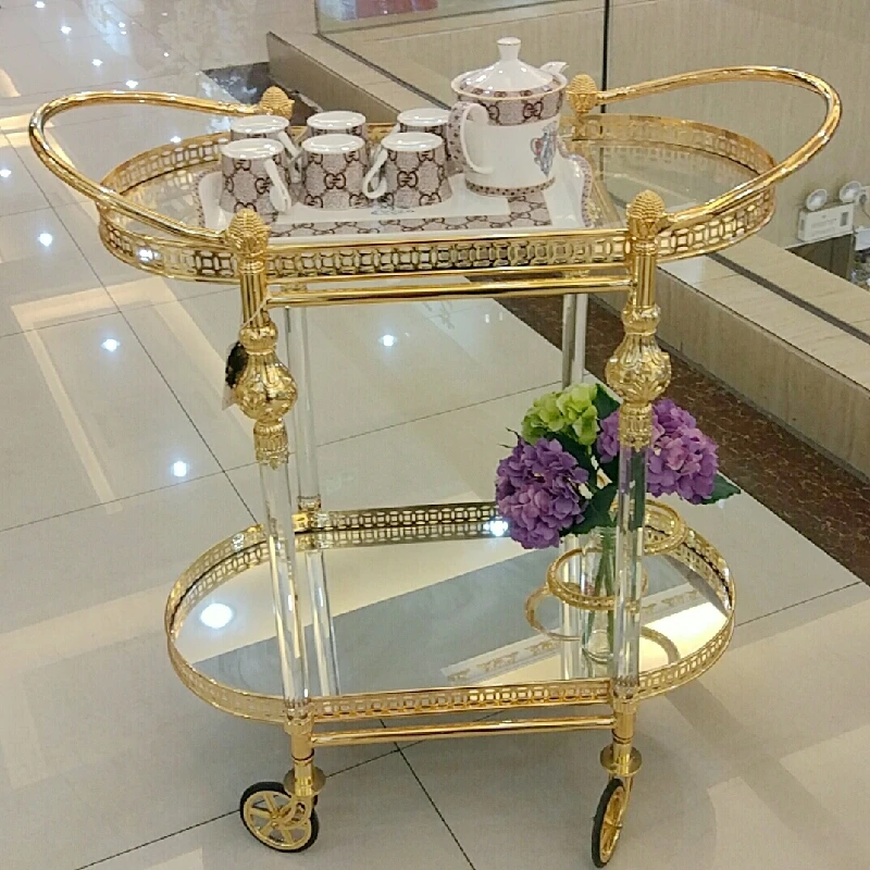 

Gold-plated Carved Oval Hotel Alloy Brass Dining Trolley