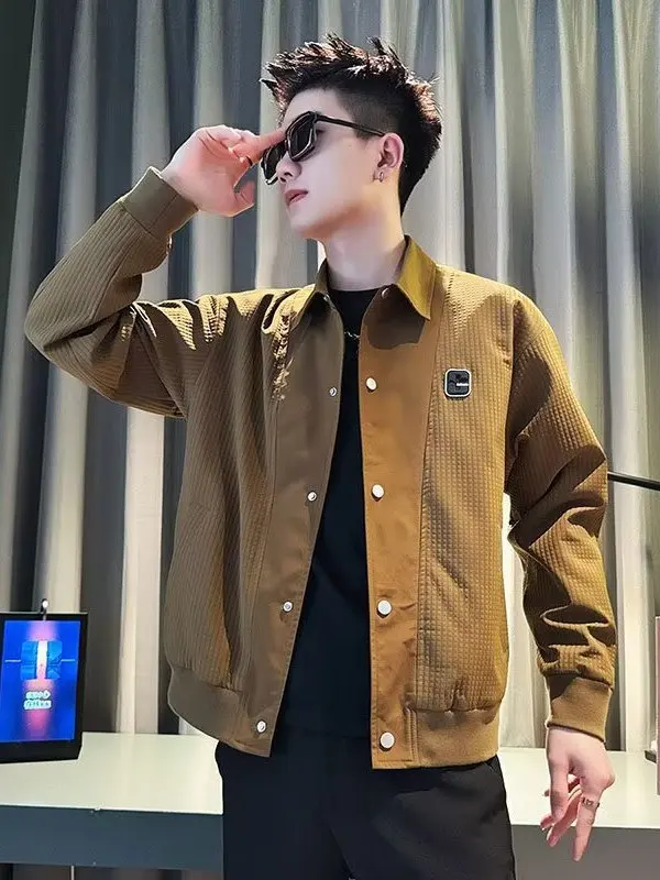 

Новинка 2025, мужская повседневная куртка свободного покроя из полиэфирного волокна, ветрозащитная застежка-молния, откидной воротник, универсальный Sli, корейский Sle