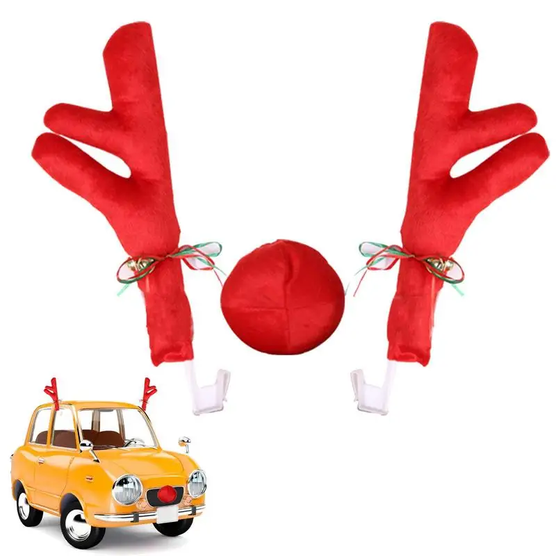 Deer Antlers For Car Reindeer Antlers & Nose Window Roof-Top & Grille Rudolph Reindeer Antlers Auto Christmas Car Decoration