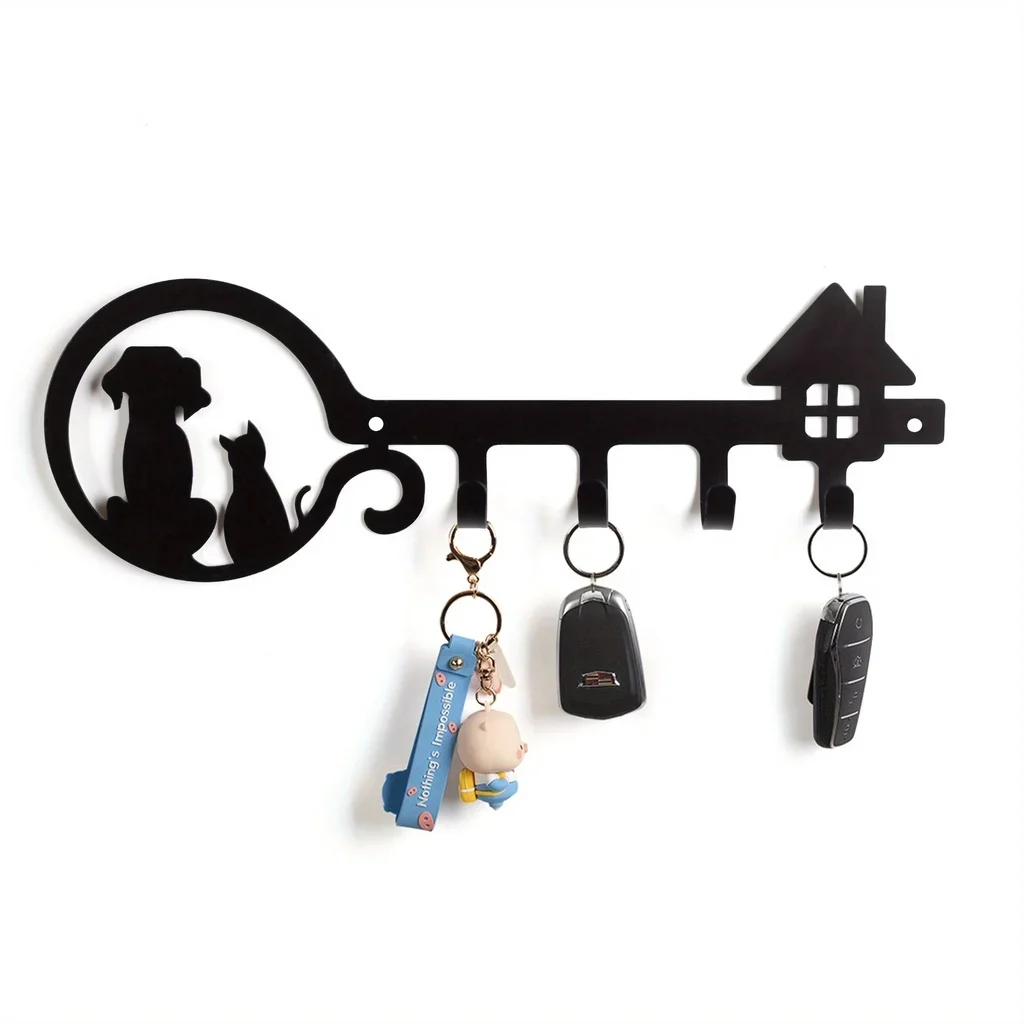 1pc Metal Wall Mounted Storage Rack Dog Cat House Design Key Holder, Wall Hanging Storage Key Holder Towel Rack Wall Hanging