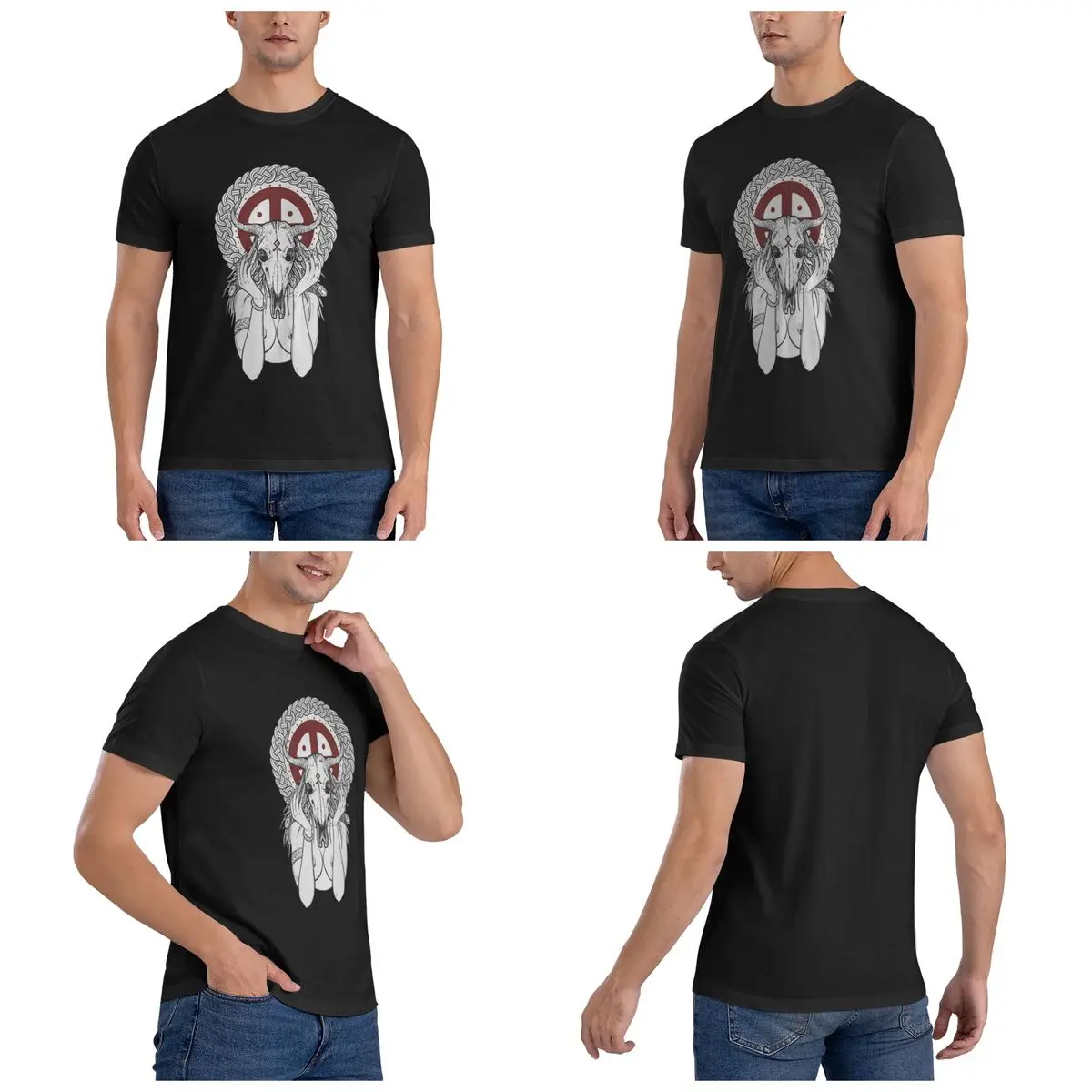 Viking Shaman Girl With Horse Skull Men T-Shirt Funny Oversized T Shirts Men's O-Neck Cotton Tees Short Summer Male