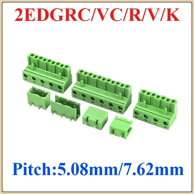 2set 5.08mm/7.62mm Terminal Block 2-12P 2EDG-5.08/7.62 Male/Female Straight Curved Needle Socket PCB Wire Connector