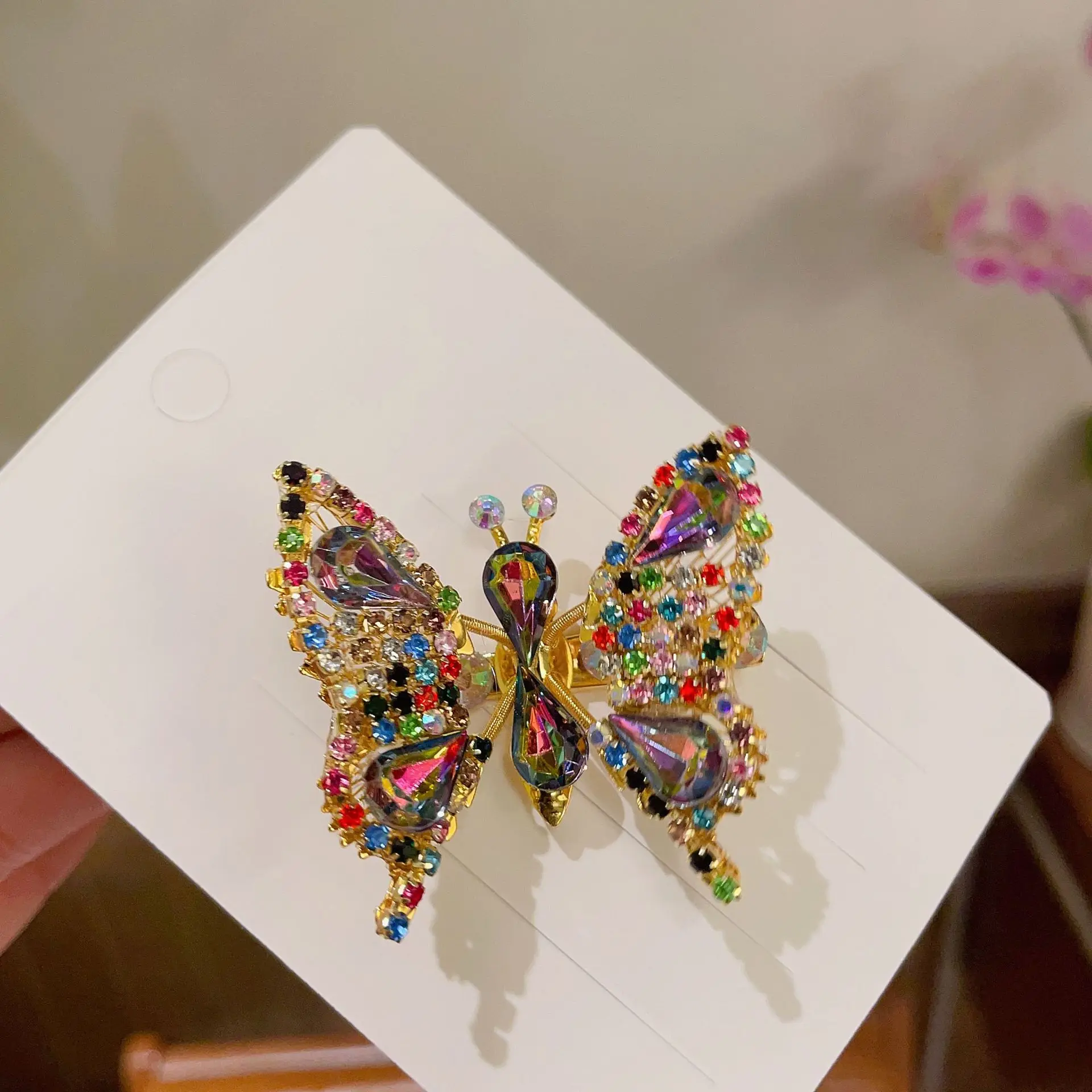 Horquilla de mariposa movible de diamantes de imitación Multicolor brillante, Clip de pato lindo, tocado de niña, bonito regalo de cumpleaños para