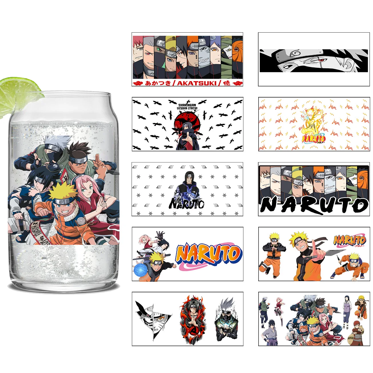 Miniso NARUTO Easy peel waterproof DIY Decals 3D transfers uvdtf crystal stickers 16oz uv dtf tumbler cup wraps sticker