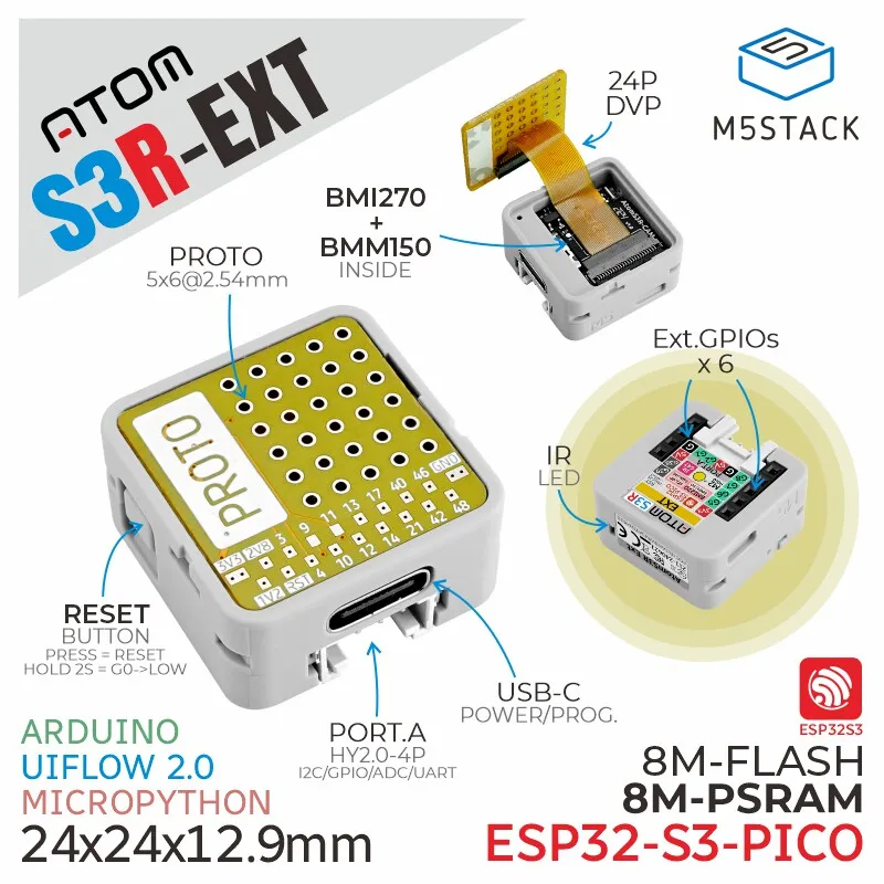 M5Stack Official AtomS3R EXT Programmable Controller with Universal Expansion Board ESP32-S3