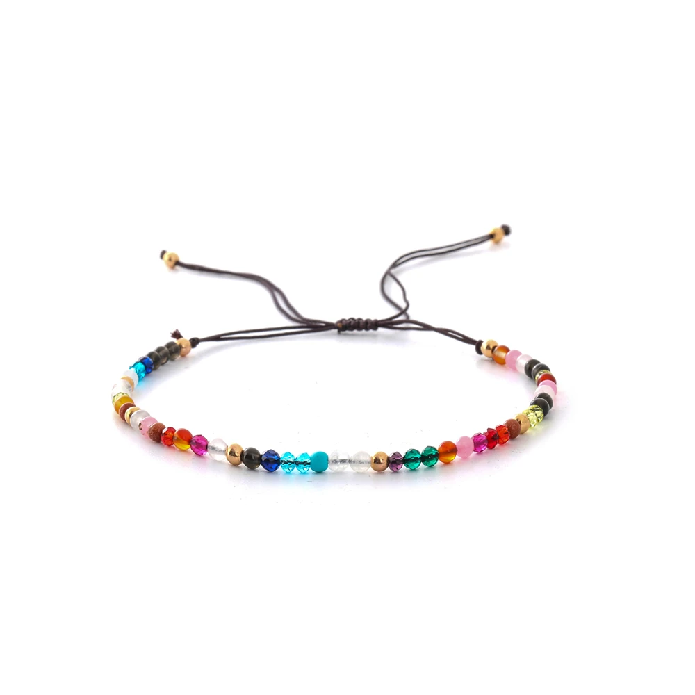 Irregular Natural 3MM Beads Braided Wrap Yoga Bracelets For Men Women Rope Wristbands Color Charms Crystal Beads DIY Jewelry