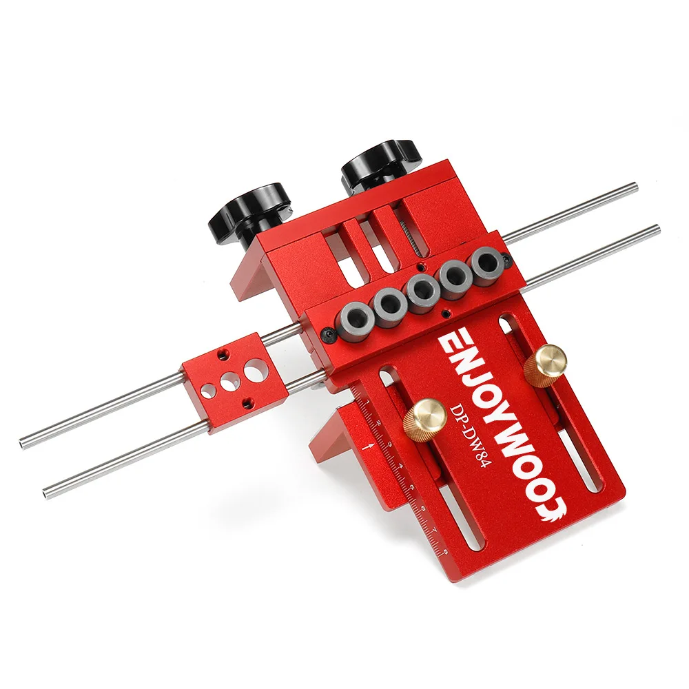 

ENJOYWOOD 3in1 Pocket Hole Jig Kit Drilling Guide Locator Adjustable Woodworking Doweling Jig Kit Red Hole Puncher Tool