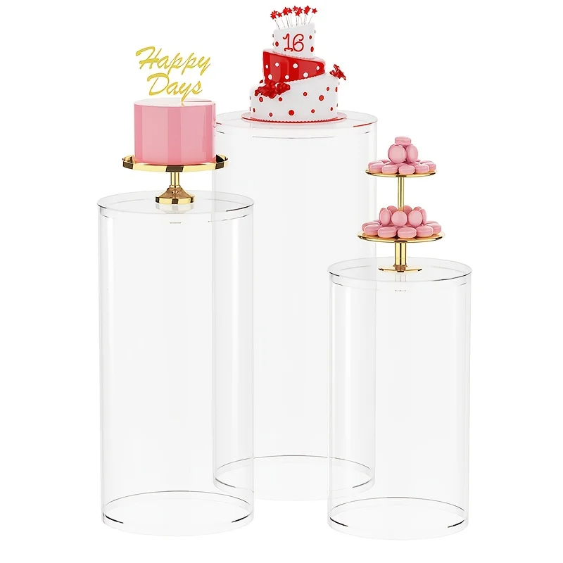 

Cylinder Pedestal Stands for Party 3pcs Clear Large Round Cylinder Tables for Parties Pedestal Stand Display Plinth Pillars for