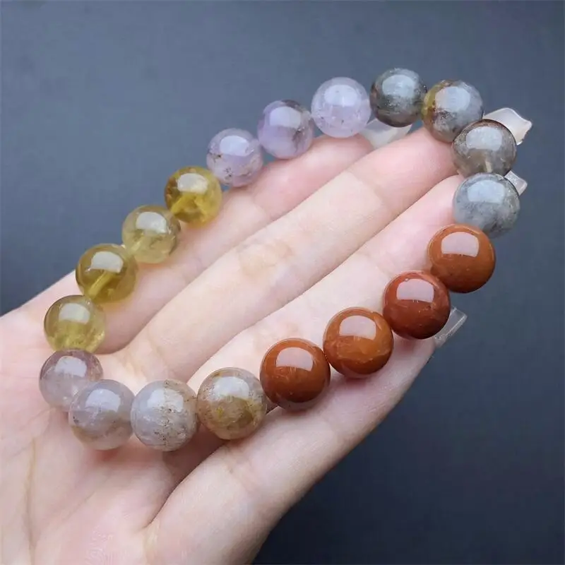 10MM Natural Rainbow Auralite Bracelet Gemstone Crystal Jewelry Bangle For Women Healing Bohemia Holiday Gift 1pcs