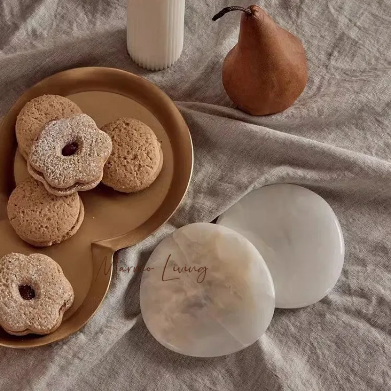 

French natural marble storage tray designer model room jewelry storage plate cup coaster desktop decoration