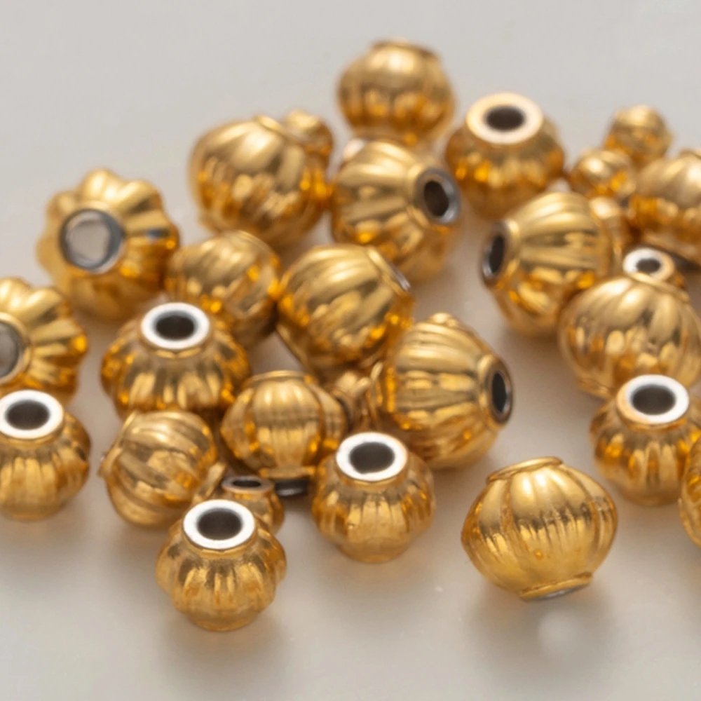 20pcs 3/4/5/6mm Stainless Steel Corrugated Pumpkin Round Beads Metal Spacer for DIY Braceket Necklace Craft Jewelry Making view 3