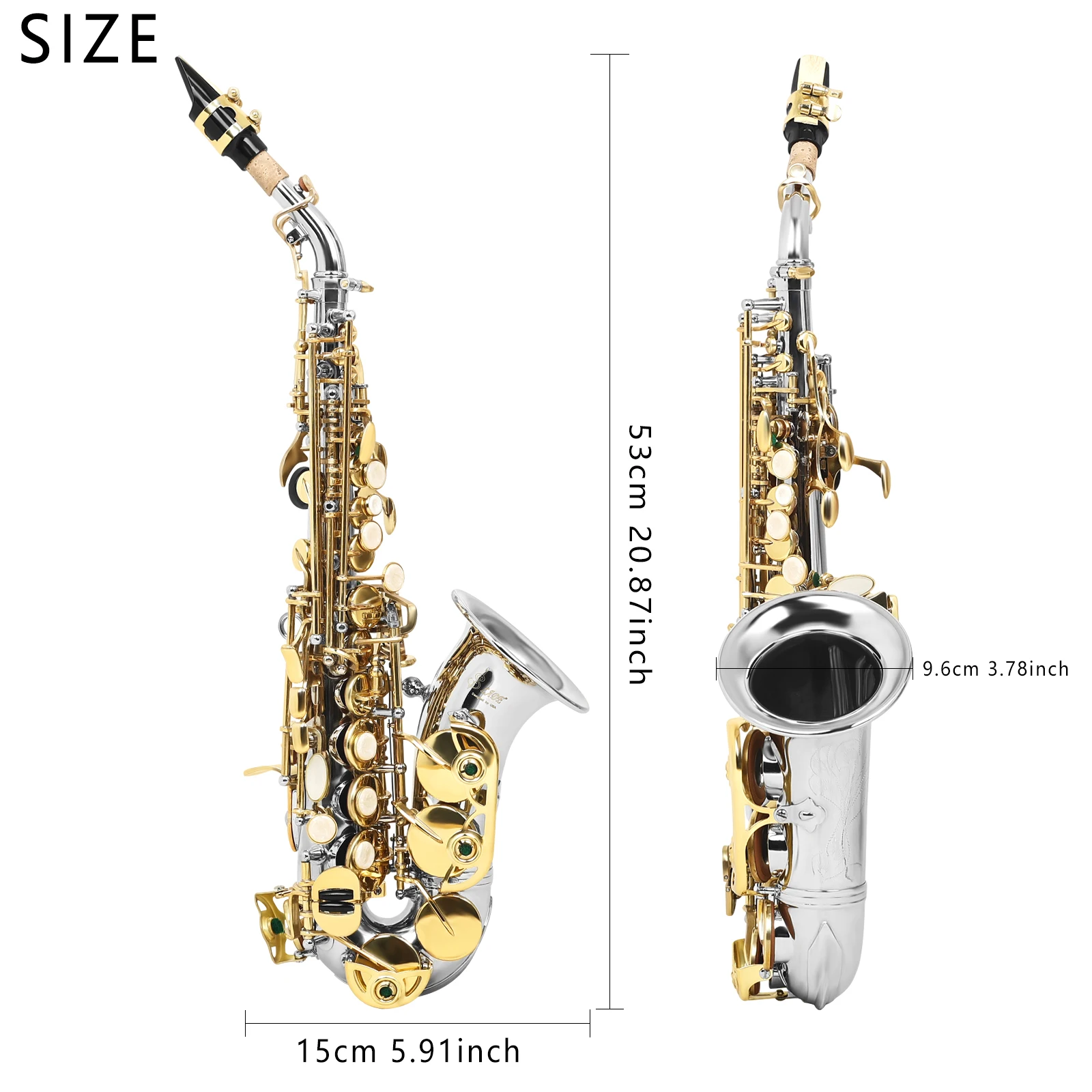 SLADE Bb Soprano Saxophone Brass Body Nickel Plated Keys White Shell Buttons Woodwind Instrument for Sax Orchestra Performance