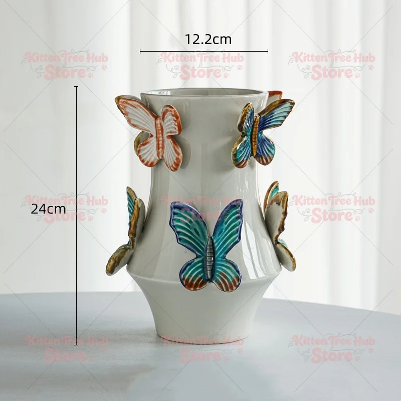 Ceramic Vase Relief Butterfly Handmade Porcelain Bottle Flower Arrangement Accessories Flower Vase Butterfly Flowerpot
