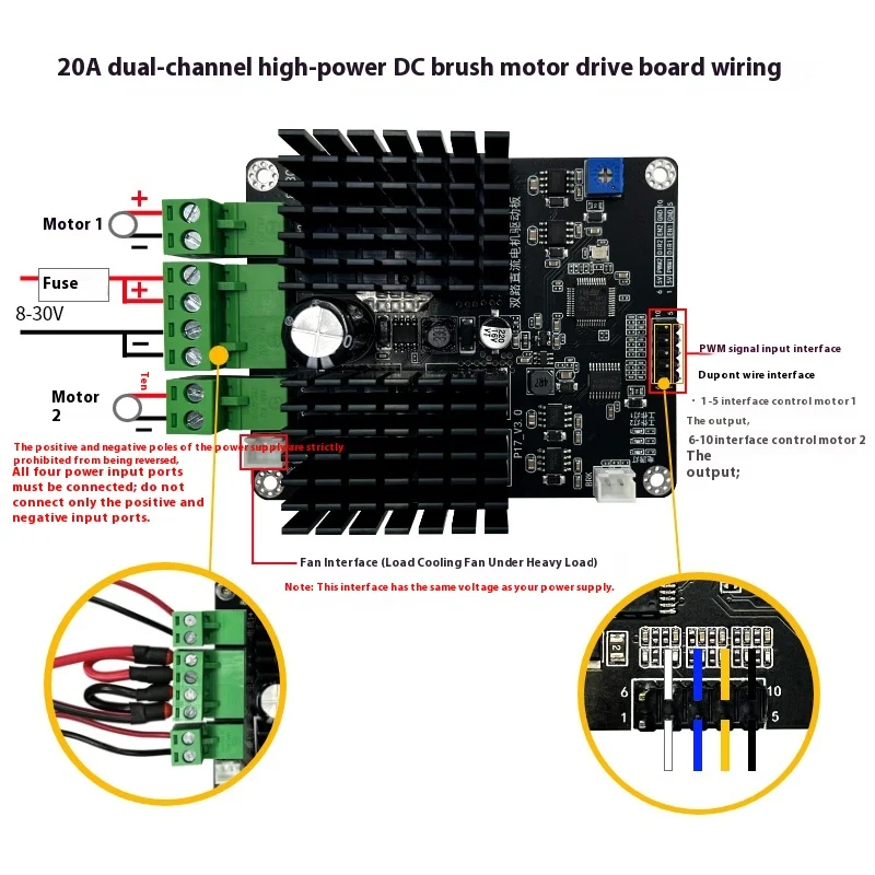 12V/24V 20A/30A High-power DC Brushed Motor Drive Board, Differential/Ackermann Unmanned Vehicle Motor Drive