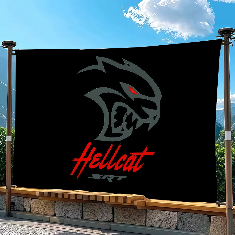 Fashion S-SRT H-Hellcat Logo Flag Tapestry Outdoor Party Bedroom Living Room Dormitory Decorative Themed Wall Hanging Banner