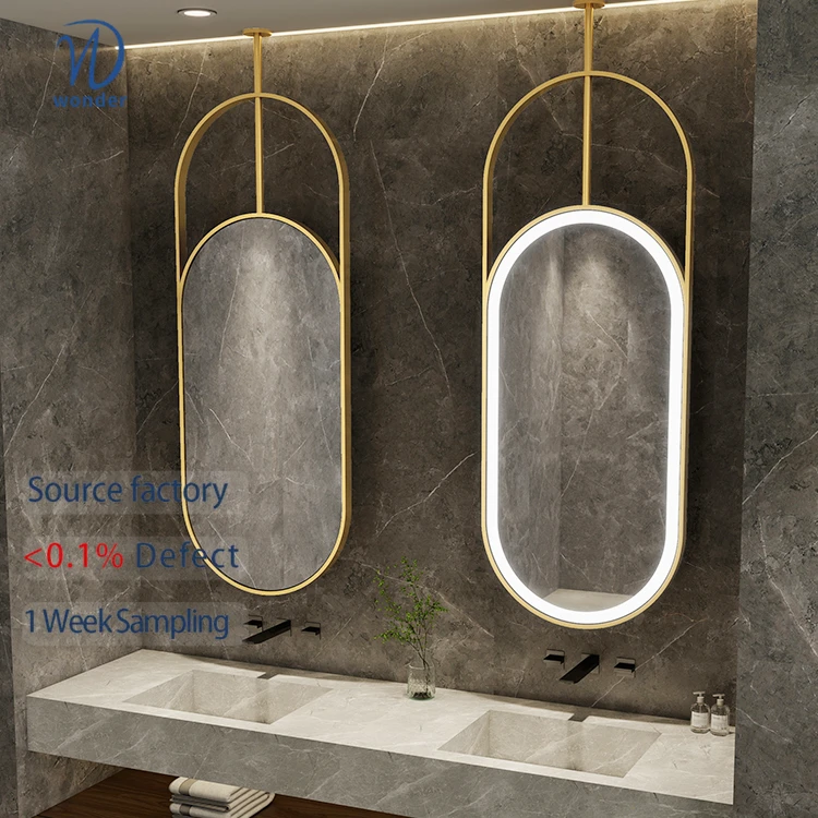 Modern Double Rod Hanging Induction Smart Bath Mirror Elegant Ceiling Design For Hotels Barber Shops Makeup Studios