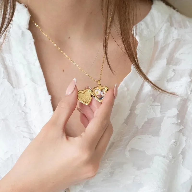 

Can Be Opened Box Heart Non-fading Stainless Steel Pendant Necklace for Women Charm Romantic Jewelry Valentine's Day Present