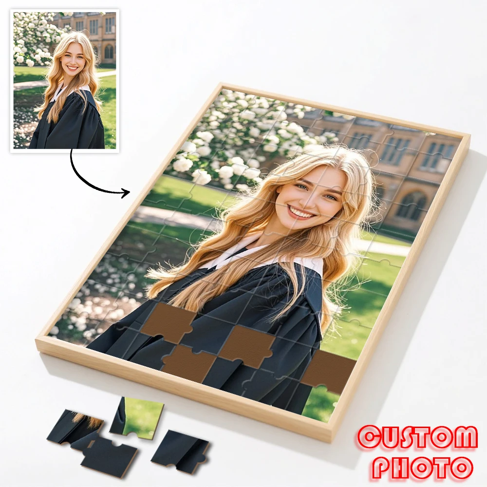 【Custom】Framed Wooden Puzzles, Custom Graduation Photo Puzzles As Gifts, Person…