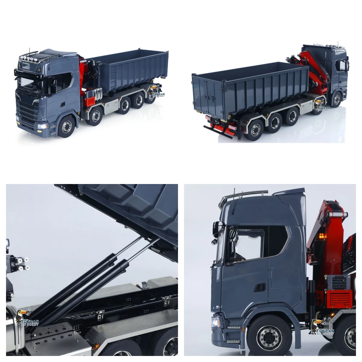 1/14 메탈 10x10 RTR RC 유압식 풀 덤프 트럭 크레인 770S 무선 조종 롤온 오프 팁퍼 3단 변속 모델 자동차