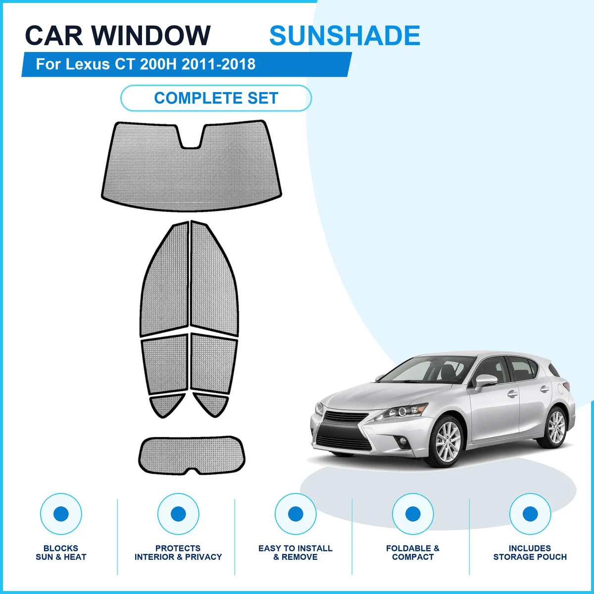 For Lexus CT 200H 2011-2018 Custom Full Set Window Sunshades Aluminum Foil Suction Cup Anti UV Privacy