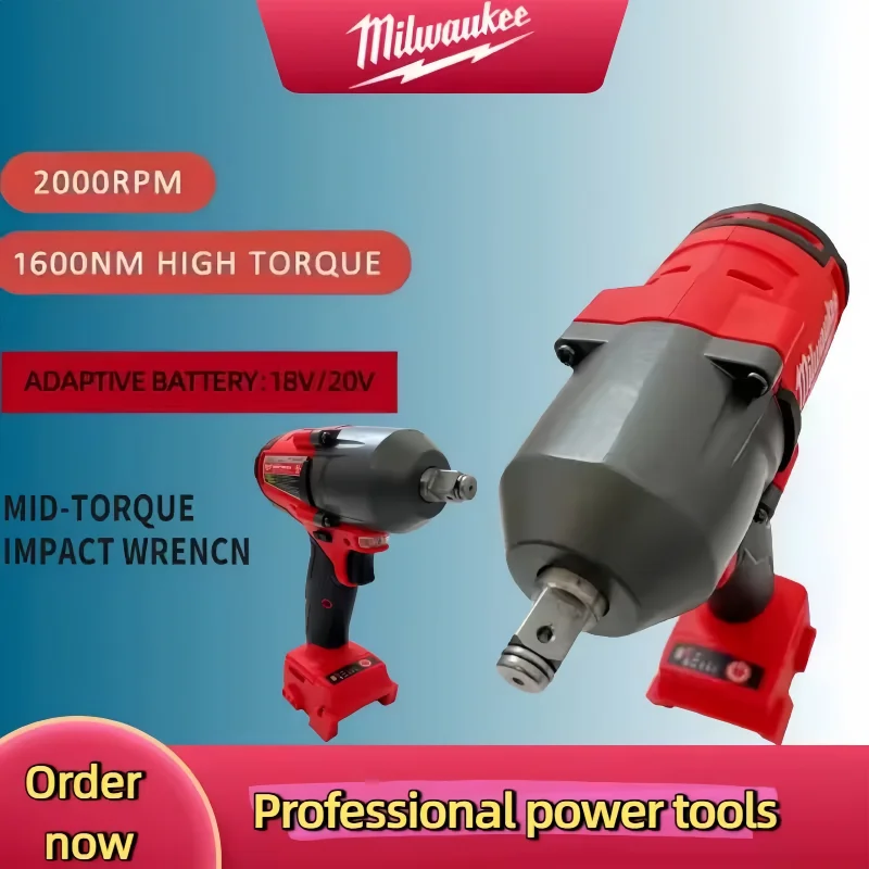 

Fit For Milwaukee 18V Battery 1600NM Large Torque Cordless Wrench Brushless Electric Impact Wrench Repair Power Tools Car Truck