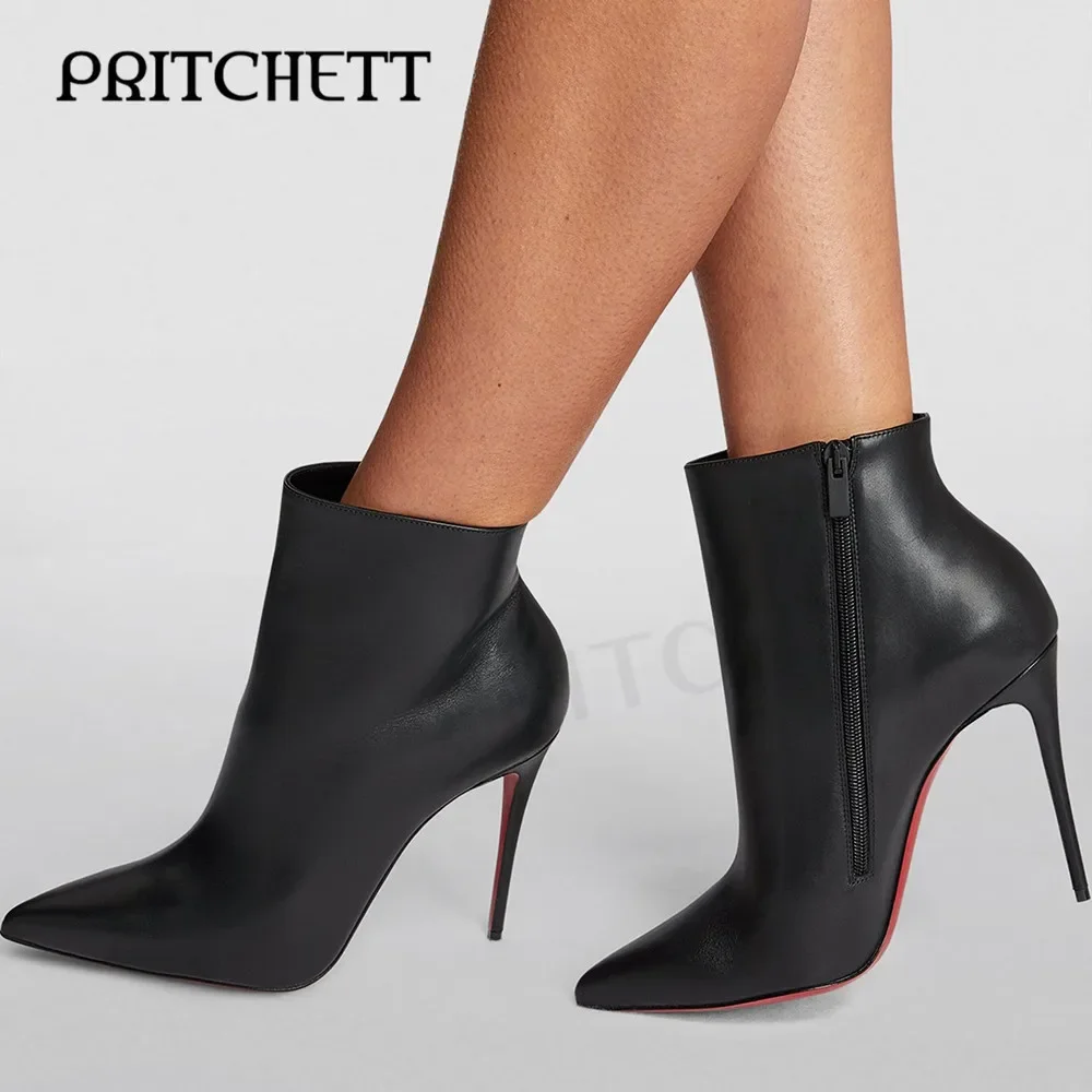 Solid Color Simple Side Zipper Short Boots Pointed Toe Stiletto Heels Black Sexy Ankle Boots Fashionable Sexy Women Boots