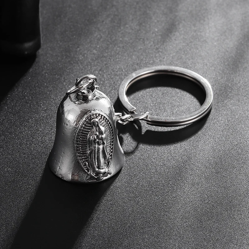 

Catholic Virgin Mary Pendant Bell Keychain for Men Motorcycle Riding Rock Lucky Amulet Jewelry